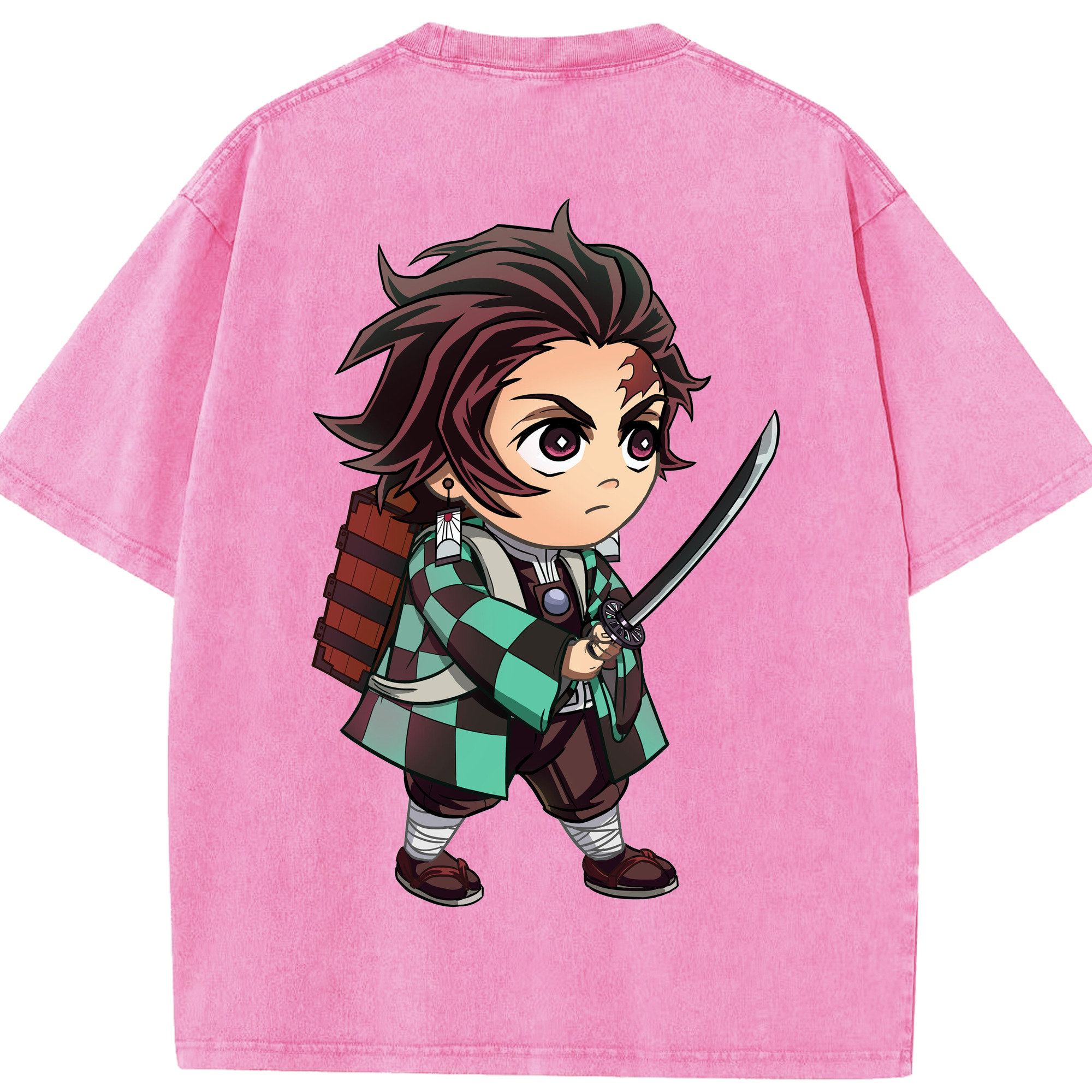 （画像用） 鬼滅の刃 竈門 炭治郎／かまど たんじろう Kamado Tanjirou 綿100% ヴィンテージ風 半袖Tシャツ（背面プリント）